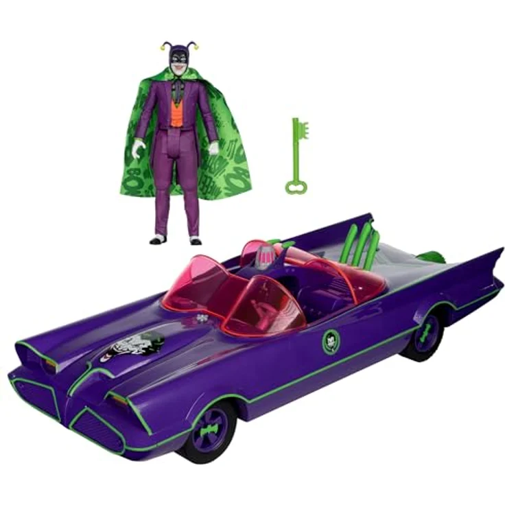 McFarlane Toys DC Retro Batman 66 Batmobil with Joker, detailreiches Fahrzeug mit beweglichen Rädern und rotierenden Lenkern, Gold Label – Bild 2