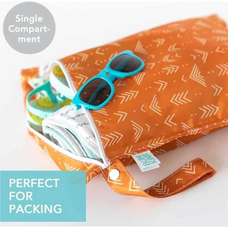 Bumkins Wetbag Grounded, wasserdichte, wiederverwendbare Nasstasche in Orange Boho, ideal für Stoffwindeln und Reise-Organizer – Bild 2