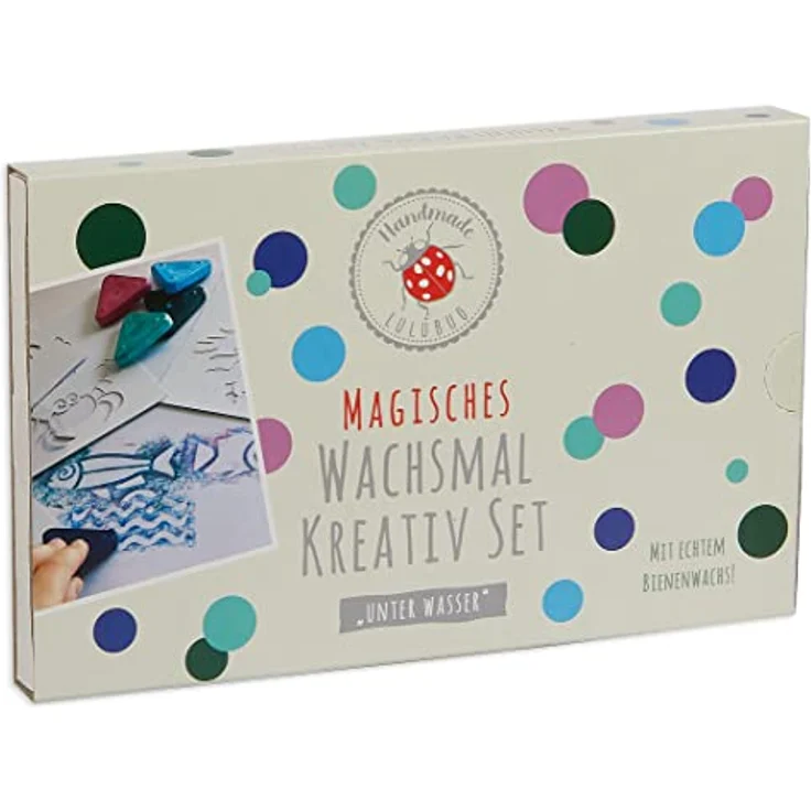Lulubug Magisches Wachsmalset| 4 Wachsmal Dreiecke, 1 Wachsmal Dreieck Metallic, 5 Schablonen|  Unter Wasser Motiv, Made in Germany – Bild 3