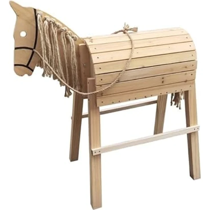 Happy People Holzpferd mit beweglichem Kopf und Zügel, Aufsteighilfe, stabiler Stand - 120 x 54 x 103 cm – Bild 1
