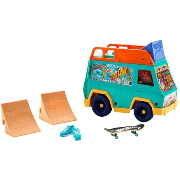 Hot Wheels Skate Skatervan, Spielset mit 2 Rampen, 2 Grind-Rails und exklusivem Fingerboard – Bild 6