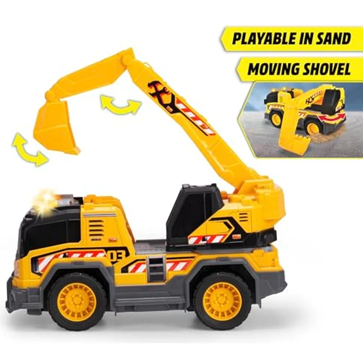 Dickie Toys Excavator Truck, Spielzeug-Baumaschine mit 360°-Baggerarm, Licht und Sound, 30 cm, ab 3 Jahre – Bild 3