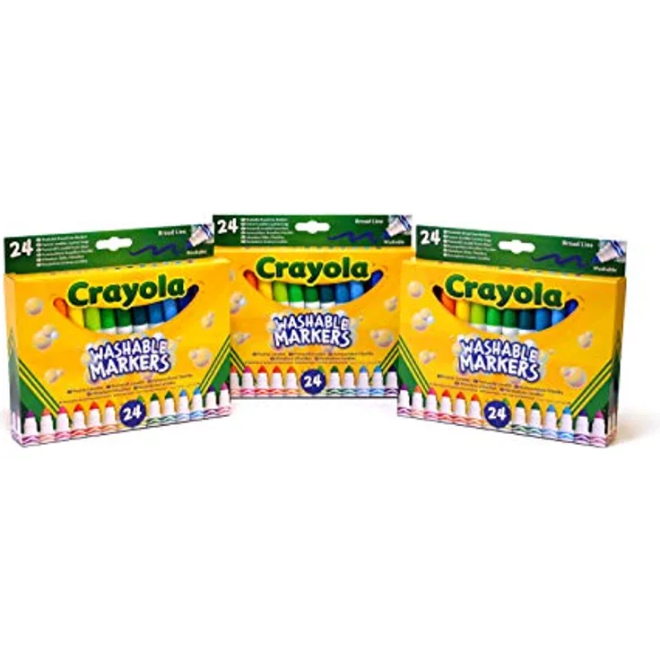 Crayola - 3 Packungen mit 24 Maxi-Point-Markern, Abwaschbare Tinte, für Schule und Freizeit, 7461