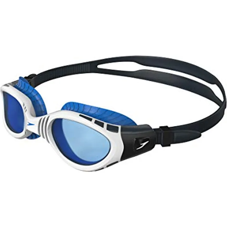 Speedo Futura Biofuse Flexiseal Schwimmbrille, Extra-Komfort, gepolsterte Passform, weiß und blau, Erwachsene Unisex Größe