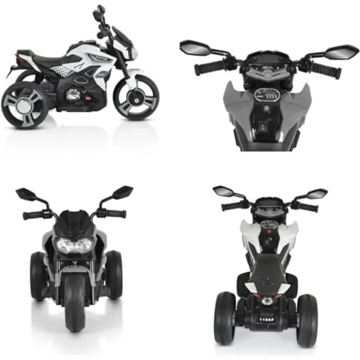 Moni Kinder Elektromotorrad Colombo, Scheinwerfer, zwei Motoren, MP3, bis 7 km/h, Farbe: weiß Uni – Bild 4