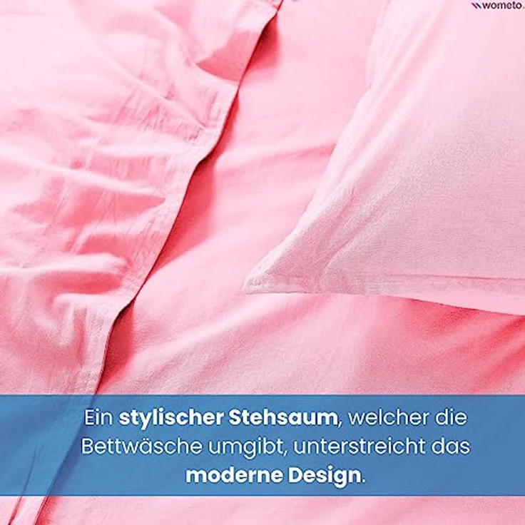wometo Bettwäsche Renforce Stone-Washed 135x200 & 80x80 100% Baumwolle - rosa OekoTex weich modern Used-Look Leinen-Optik – Bild 4
