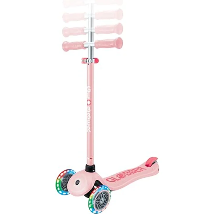 GLOBBER PRIMO PLUS LIGHTS, Tretroller für Kinder mit 3 Rollen, höhenverstellbar, LED-Leuchtrollen, pastellrosa, ABEC 9, max. Benutzergewicht 50 kg – Bild 3