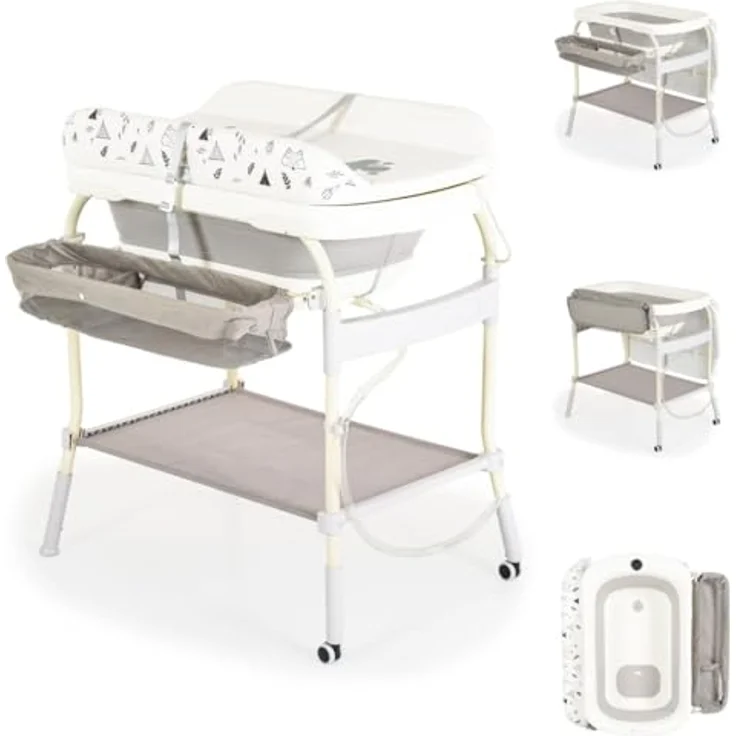 Cangaroo Babywickeltisch mit Badewanne 2 in 1 Garda, klappbar, höhenverstellbar, mit Rollen und Sicherheitsgurt – Bild 1