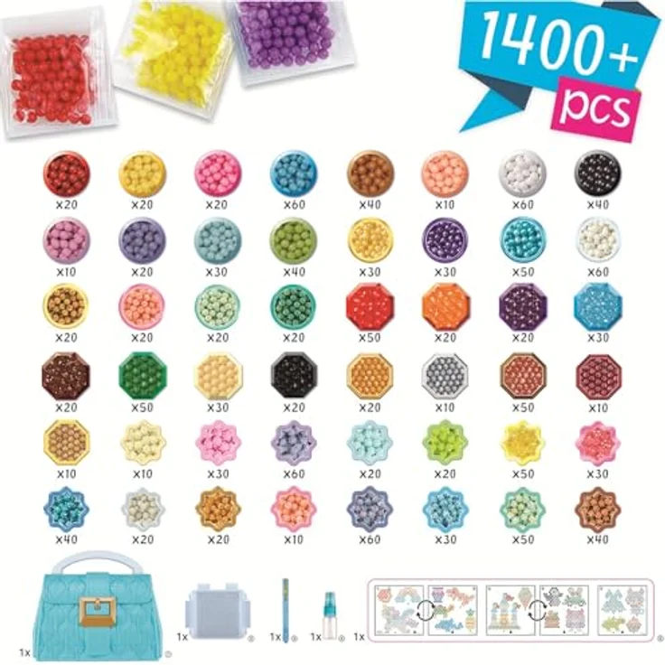 Aquabeads Kreativset Designer Handtasche, 1.400 Bastelperlen in 48 Farben mit Pop-Up Bastelplatte und 2-in-1 Perlenstift – Bild 7