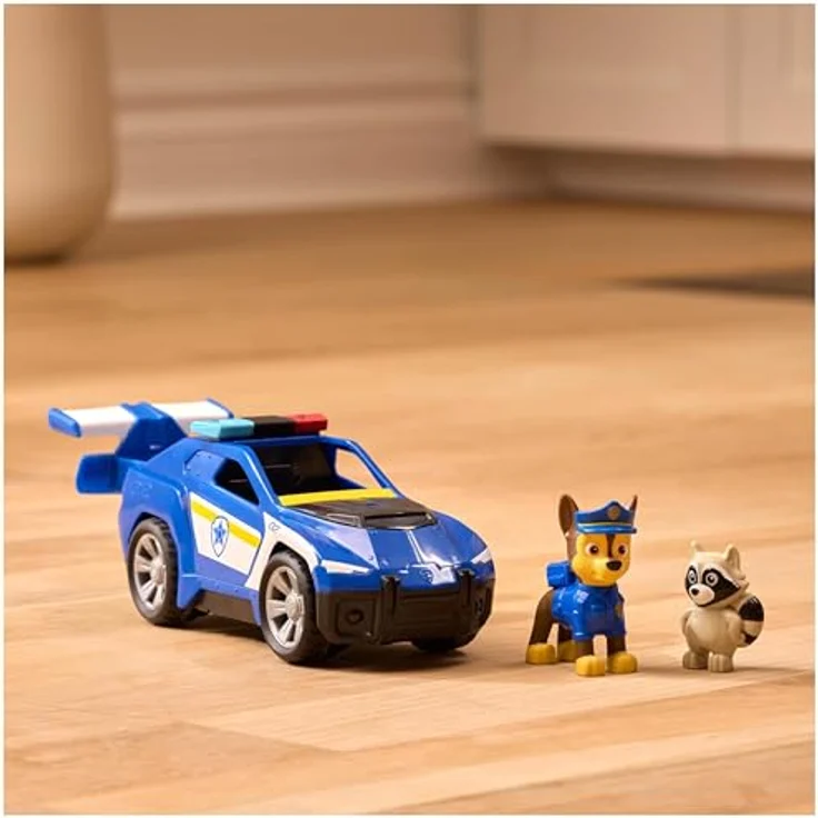 Paw Patrol PAW Search & Rescue Vehicle Chase, Pullback-Fahrzeugset mit Polizeiauto und Figuren, 15 cm, inkl. Chase und Waschbär – Bild 2