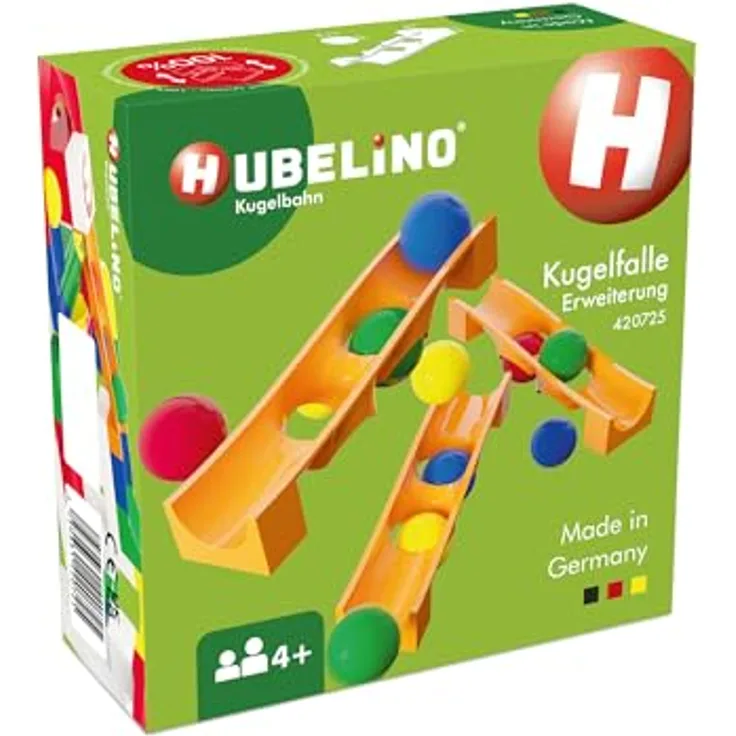 Hubelino Kugelfalle Erweiterung (15-teilig), Interaktives Konstruktionsspielzeug mit 3 actionreichen Fallen und 12 kompatiblen Kugeln, Made in Germany