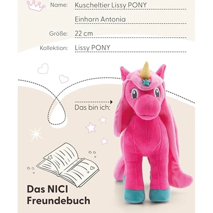 NICI Lissy PONY Antonia, 22cm Einhorn Kuscheltier aus weichem Plüsch in Pink mit Glitzerhorn, ideales Plüschtier zum Kuscheln und Spielen für Kinder und Erwachsene, tolle Geschenkidee - 49975 – Bild 5
