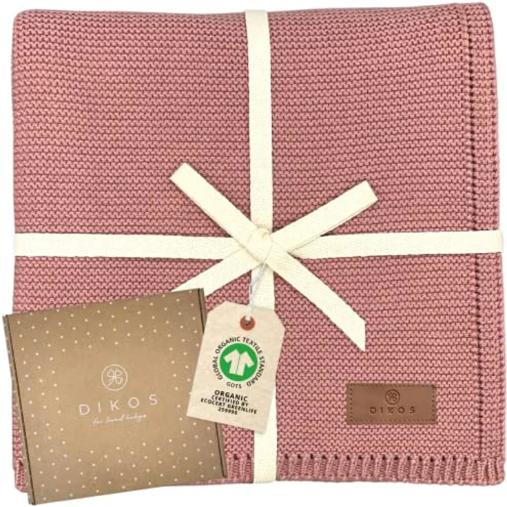 DIKOS® Babydecke Beere aus *100%* GOTS Bio Baumwolle | 4 Jahreszeiten Neugeborenen Decke für Baby Mädchen | Strickdecke Kuscheldecke Baumwolldecke Kinderwagen | Erstausstattung Geschenk zur Geburt – Bild 1