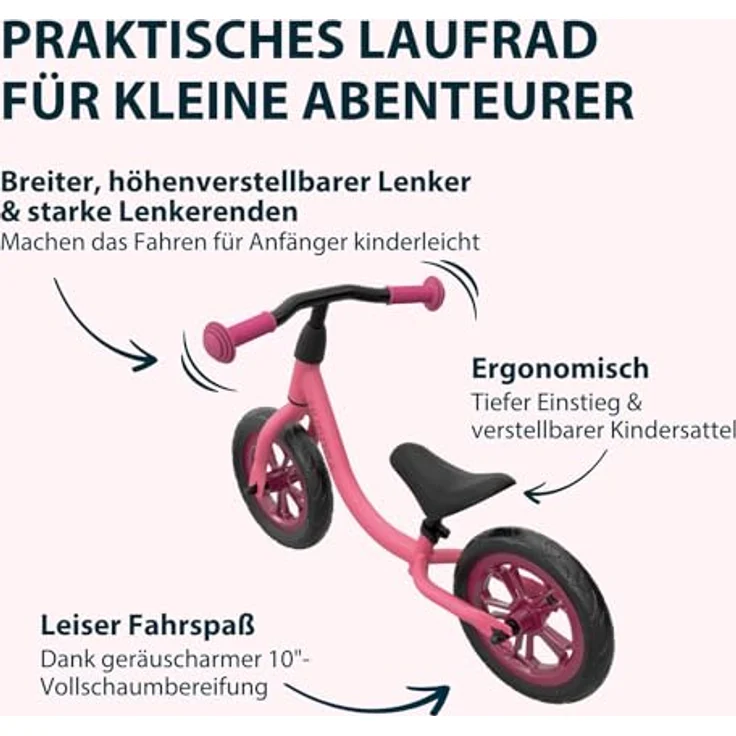 HUDORA Laufrad Up 10 Zoll Pixie, leichtes Gleichgewichtsrad für Kinder ab 18 Monaten, hohe Kippstabilität, ergonomischer Sattel, verstellbarer Lenker, 2 Räder, geeignet für 78-100 cm Körpergröße – Bild 3