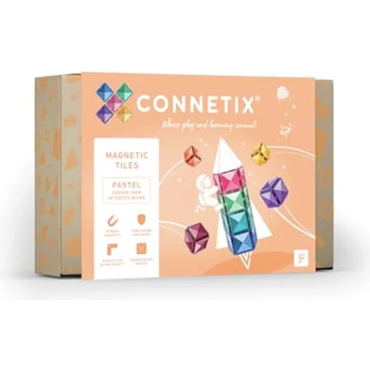 Connetix - Pastell-Quadrat-Packung, 40 Stück, magnetisches Fliesenspiel in erdigen Pastellfarben