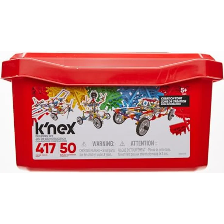 Basic Fun K'NEX 16511 Fantasie-Kreationsbereich 50 Modelle Baukasten, 417-teiliges pädagogisches Lernset mit Aufbewahrungsbox, Technik für Kinder, Konstruktionsspielzeug ab 5 Jahren, bunt – Bild 2