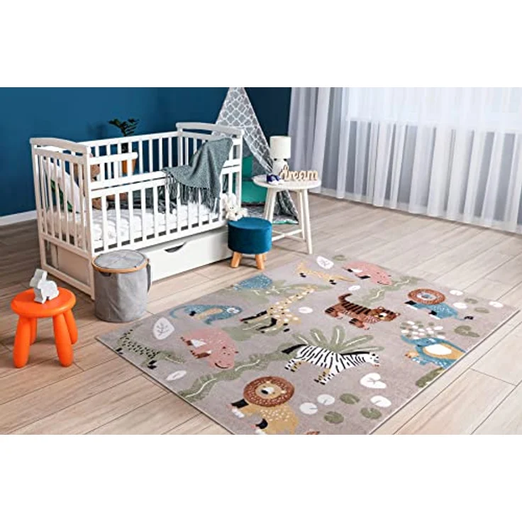 rugsx Fun Africa Kinderteppich „Tiere, Afrika”, beige, 160x220 cm, 100% Polypropylen, pflegeleicht, für Fußbodenheizung geeignet – Bild 2