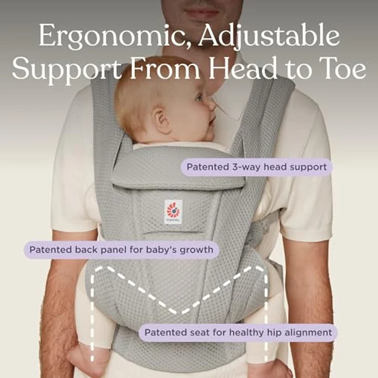 Ergobaby Omni Deluxe Mesh Babytrage, ergonomische Trageweise in Soft Olive, geeignet ab der Geburt bis 20,4 kg, optimale Luftzirkulation – Bild 8