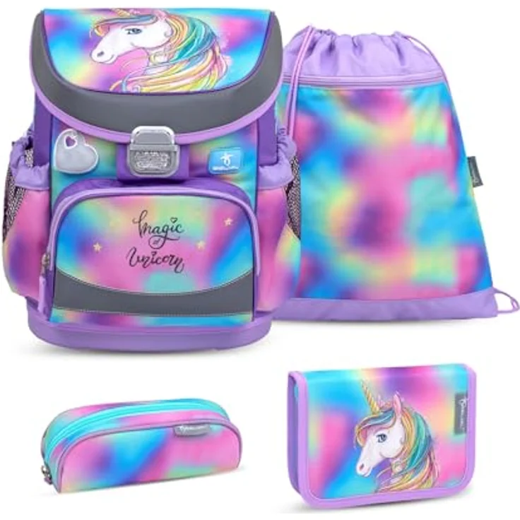 Belmil Mini-Fit Schulranzen Set 4-teilig (405-33/AG/S) (Rainbow Color 2) - Leichtgewichtiger Schulranzen mit Brustgurt – Bild 1