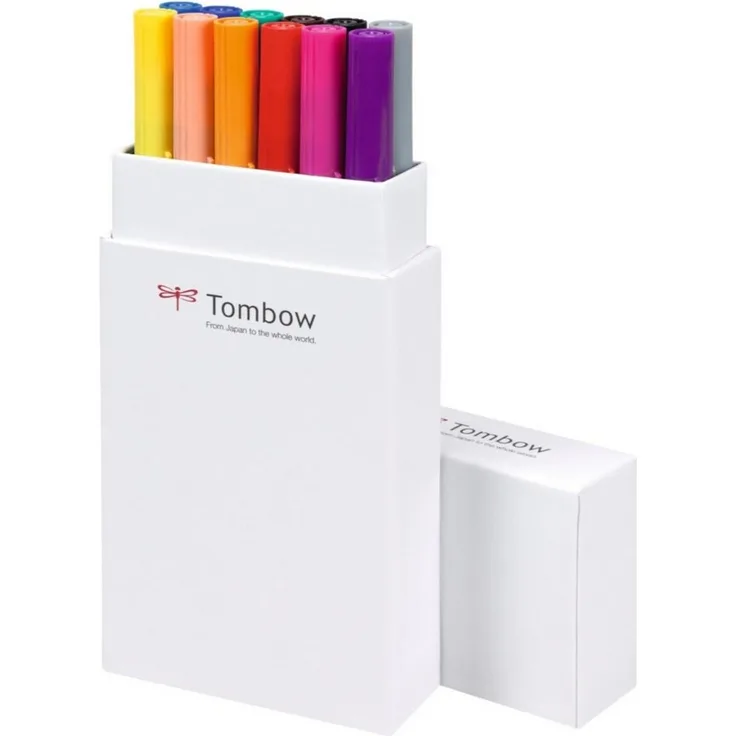 TOMBOW Filzstift Aquarellierbarer 12er-Set, Primärfarben, flexible Pinselspitze