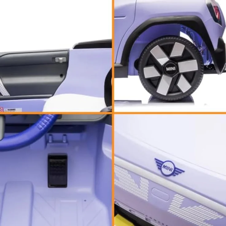 Vrooomy MINI Aceman Kinder Elektroauto 12V, mit Fernbedienung, Sicherheitsgurten, MP3-Player, lila, für 1 bis 5 Jahre – Bild 3