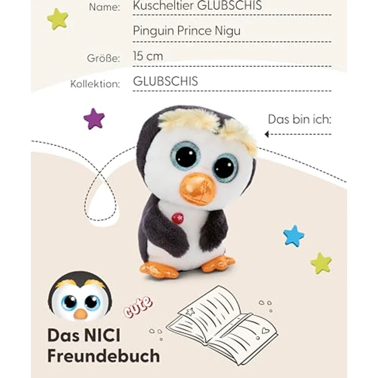 NICI Kuscheltier GLUBSCHIS Pinguin Prince Nigu 15cm grau - Stofftier aus weichem Plüsch, niedliches Plüschtier zum Kuscheln und Spielen – Bild 5