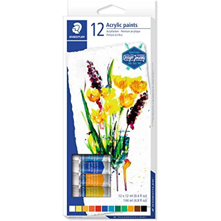 STAEDTLER 8500 C12 Acrylfarben, hochpigmentiert, weicher Farbabstrich, Künstlerqualität, Kartonetui mit 12 brillanten Farben à 12 ml – Bild 1