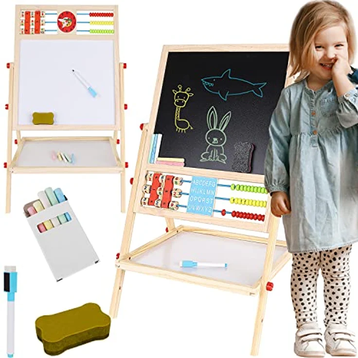 KRUZZEL Standtafel Faltbare Kindertafel, Doppelseitige Kreidetafel aus Holz – Bild 1