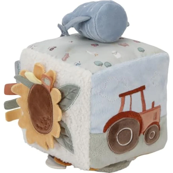 Little Dutch 8809 Stoff Activity Fühlwürfel Bauernhof - Little Farm, Motorikschleifen und -würfel, fördert die Sinne, Polyester, 14x14x14 cm, ab Geburt, Mehrfarbig – Bild 2