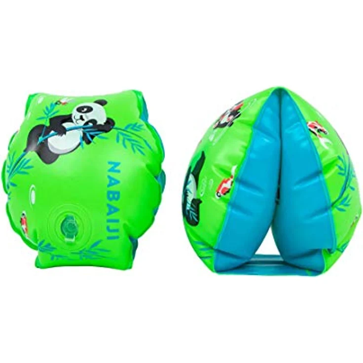 Nabaiji Schwimmflügel für Kinder, Grün, Panda bedruckt, Aufblasbare Schwimmhilfen 11-30 kg, Stabilität und Sicherheit beim Entdecken – Bild 1