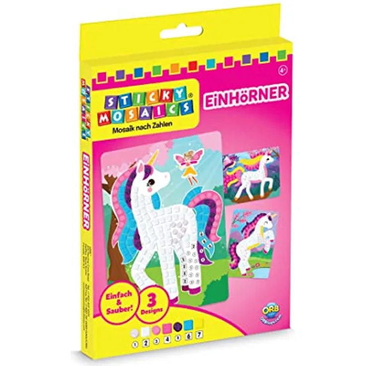 Sticky Mosaics ORB Travel Pack Einhorn Mosaik Klebebilder Reisespiele für Kinder Bastelset Geschenke für Mädchen & Jungen, Moosgummi Aufkleber Beschäftigung Geschenkideen Deko basteln ab 4 Jahre