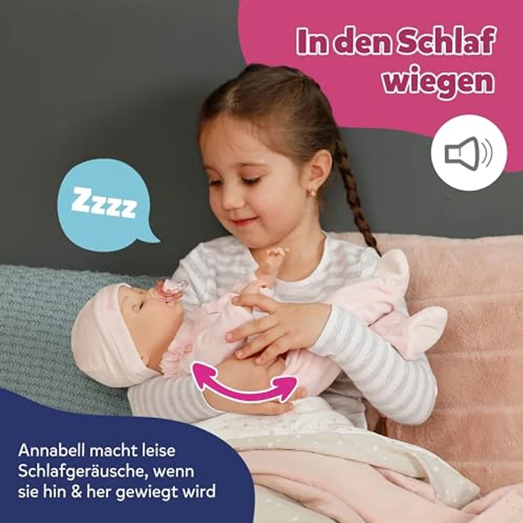 Baby Born Babypuppe Annabell 43 cm, interaktive Puppe mit süßen Geräuschen und Bewegungen, inklusive Fläschchen und Schnuller – Bild 6