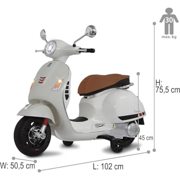 Weiss Ride-on Vespa GTS 125 Li-Power 12.6, elektrisches Kinderfahrzeug mit 60 km/h und Lithium-Ionen-Akku, weiss – Bild 3