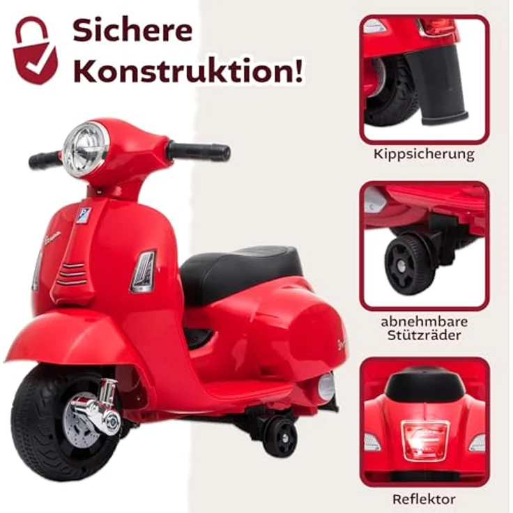 Lemodo Elektro-Kinderroller VESPA mit abnehmbaren Stützrädern, Elektromotorrad, mint/rosa – Bild 4