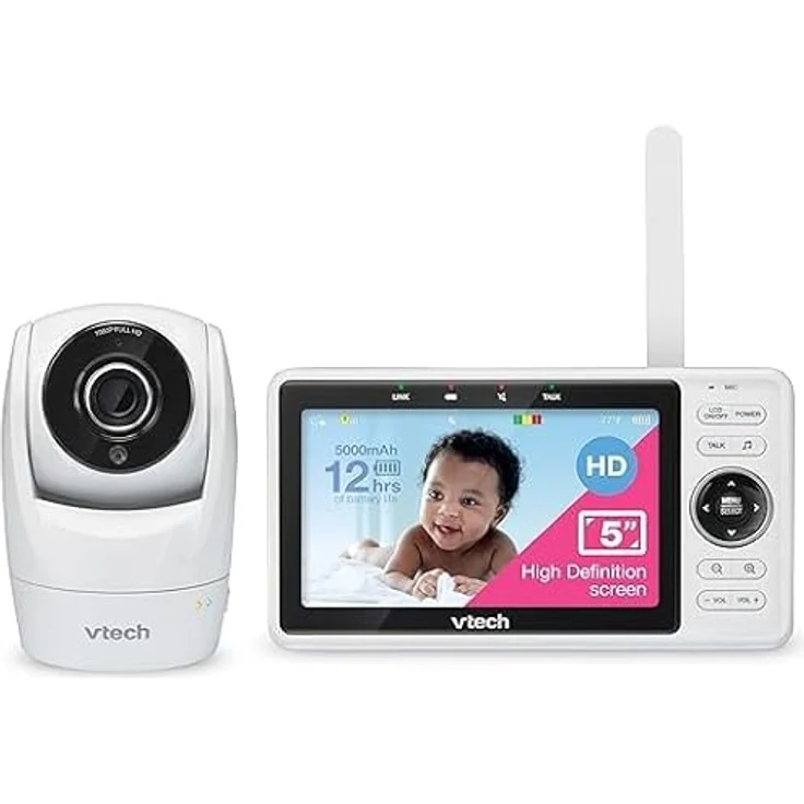 Vtech VM901-1W WLAN Babyphone mit Kamera, 5-Zoll HD Display, neig/Schwenk Kamera, 1080p, 120° Weitwinkelansicht, iOS/Android – Bild 4