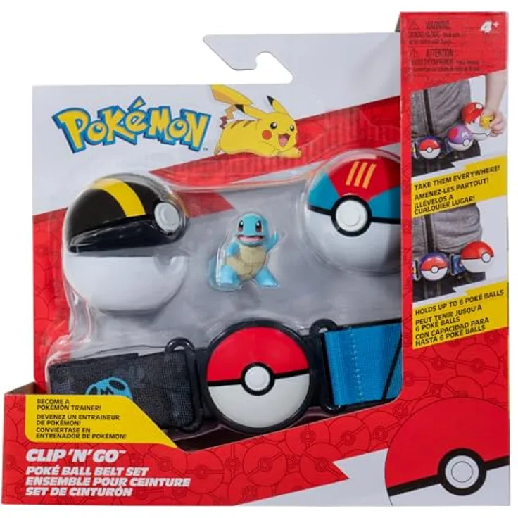 Jazwares Pokémon PKW3648 Clip 'N' Go Squirtle Poke Ball Gürtel Set mit Ultra-Ball und Köderball, inkl. 5,1 cm Squirtle Figur
