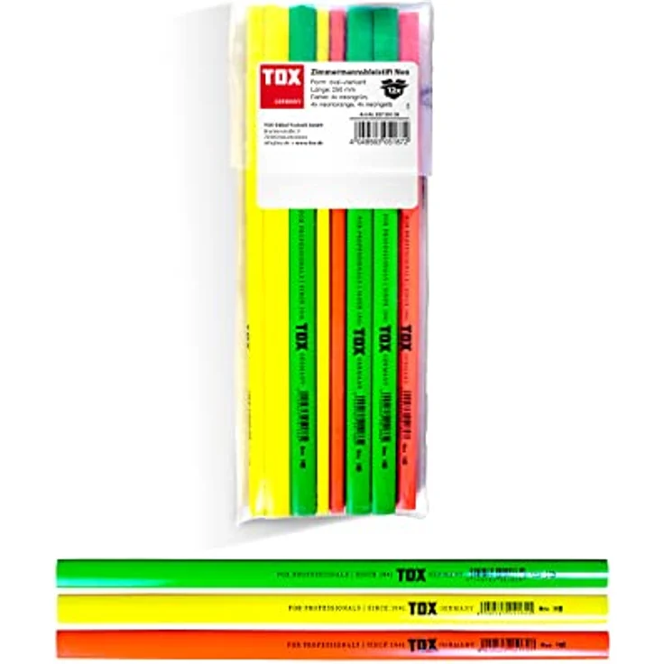 TOX-DÜBEL-TECHNIK Zimmermanns-Bleistifte, 12-tlg. Set in Neongelb, Neongrün und Neonorange, handwerklich und stilvoll – Bild 1