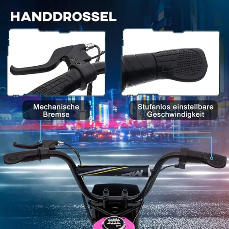 HOMCOM Elektro Motorrad für Kinder, 24V 350W Motor, 8-16 KMH, 12 Zoll Luftreifen, Musikfunktion, Farbe Rosa, geeignet für 8-12 Jahre – Bild 3