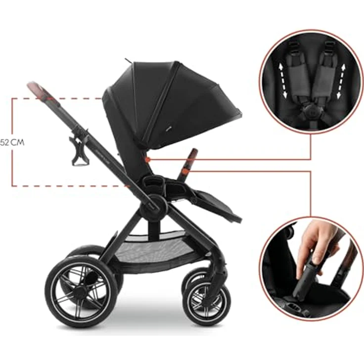 hauck Comfort N Care, Black - Kinder Buggy mit Liegefunktion, wendbarem Sitz, XL Verdeck UPF 50+, Federung und Gummi Rädern, bis 22 kg, inkl. Beindecke und Getränkehalter – Bild 5