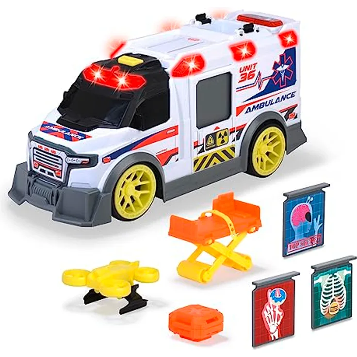 Dickie Toys - großer Spielzeug-Krankenwagen mit vielen Extras (35,5 cm) - Rettungswagen mit Spiel-Drohne, Zubehör, Licht & Sound, Spielzeugauto für Kinder ab 3 Jahre