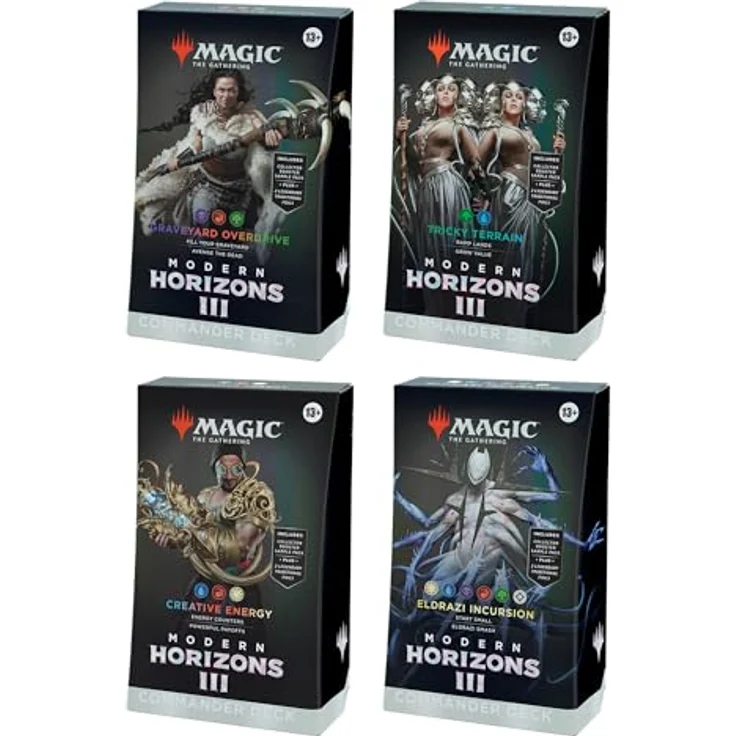 Wizards of the Coast Magic: The Gathering Commander: Modern Horizons 3 Deck Set, 4 spielbereite Decks mit 100 Karten, inkl. traditionelle Foil-Legenden, Sammler-Booster und Strategieeinlage – Bild 1