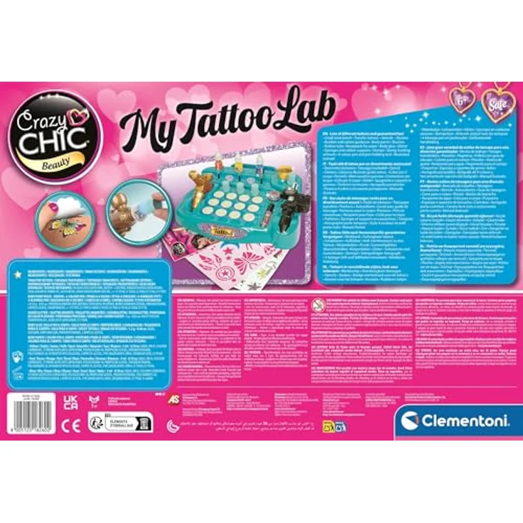 Clementoni® Kreativset Crazy Chick, Tattoo-Studio mit Körperstift, Schablonen und Tattoo-Buch, fördert Kreativität und Geschicklichkeit – Bild 2