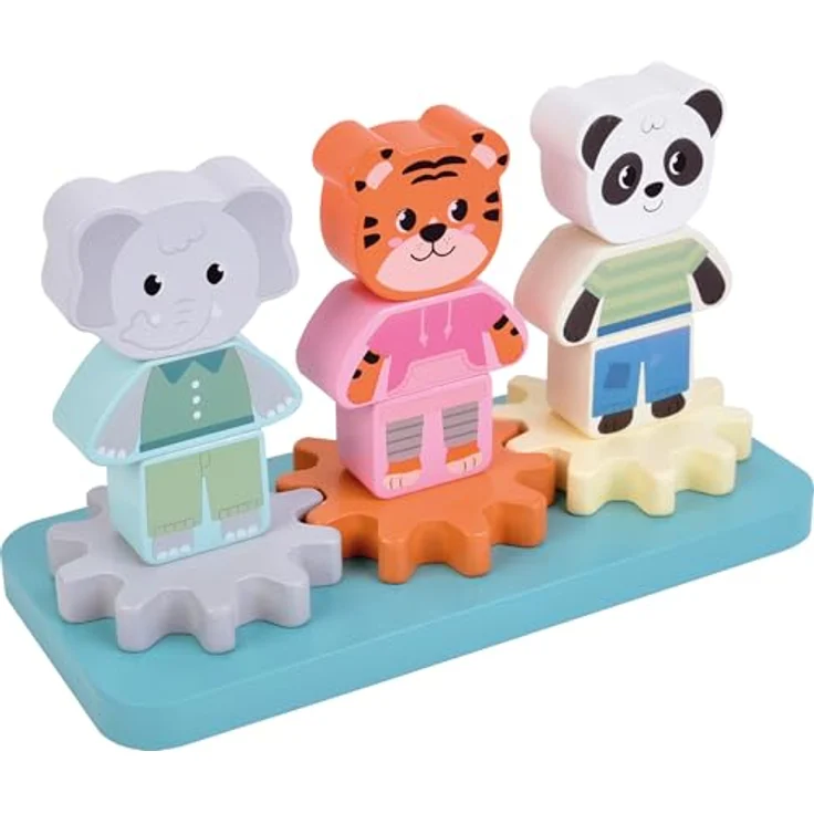 Small Foot - Wooden Stacking Game with Gears Jungle Friends FSC, Lernspielzeug für Babys mit kreativen Zahnrädern – Bild 4