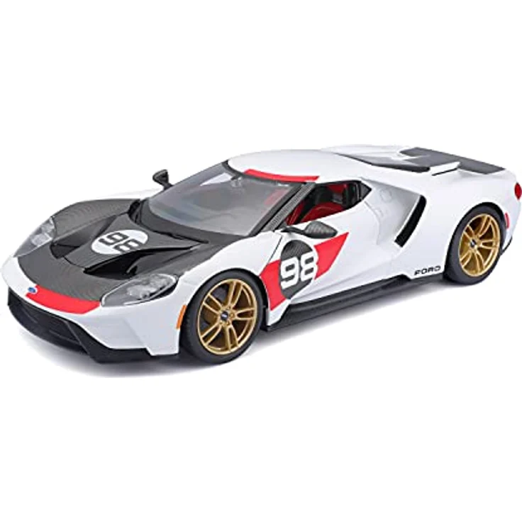 Maisto Ford GT Heritage (2021): Modellauto im Maßstab 1:18, Türen, Kofferraum und Motorhaube beweglich, 25 cm, weiß-schwarz (531390) – Bild 1