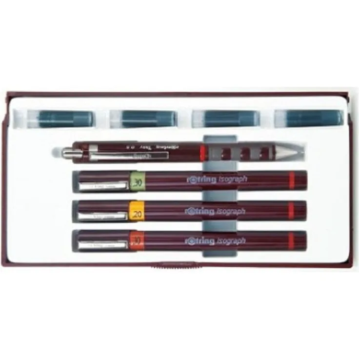 Rotring Isograph Tuschefüller, Set mit 3 Stiften in Strichstärken 0,25, 0,35, 0,5 mm (Braun, Weiß, Gelb)