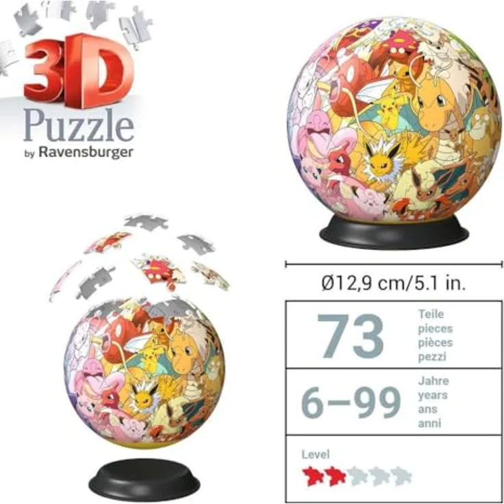 Ravensburger 3D Puzzle 11595 - Puzzle-Ball Pokémon Kanto Region - 3D-Puzzleball für Pokémon Fans ab 6 Jahren, Durchmesser ca. 13 cm – Bild 5