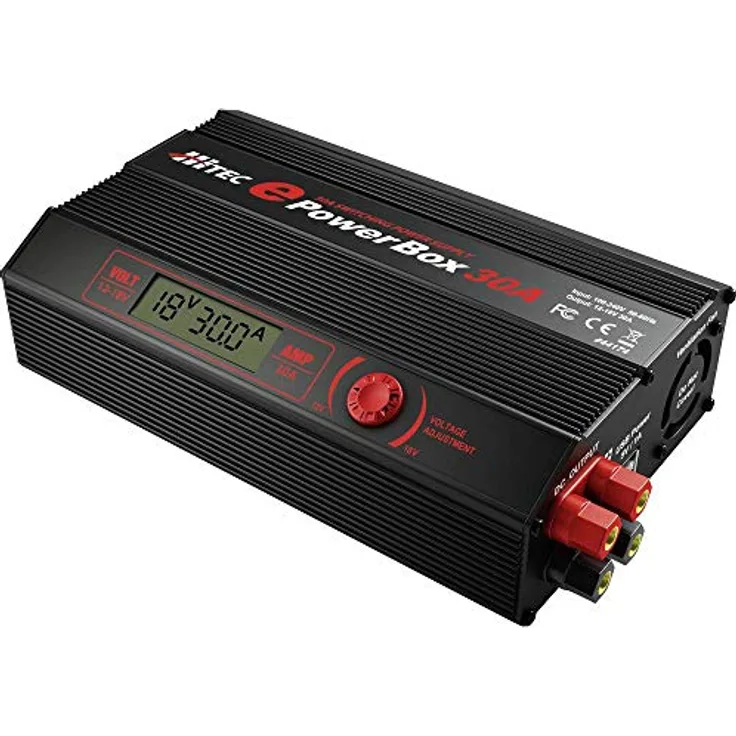 Hitec RCD 44174 ePower Box, 30 Amp AC Netzteil mit LCD-Anzeige, zwei USB-Anschlüssen und Schutzfunktionen