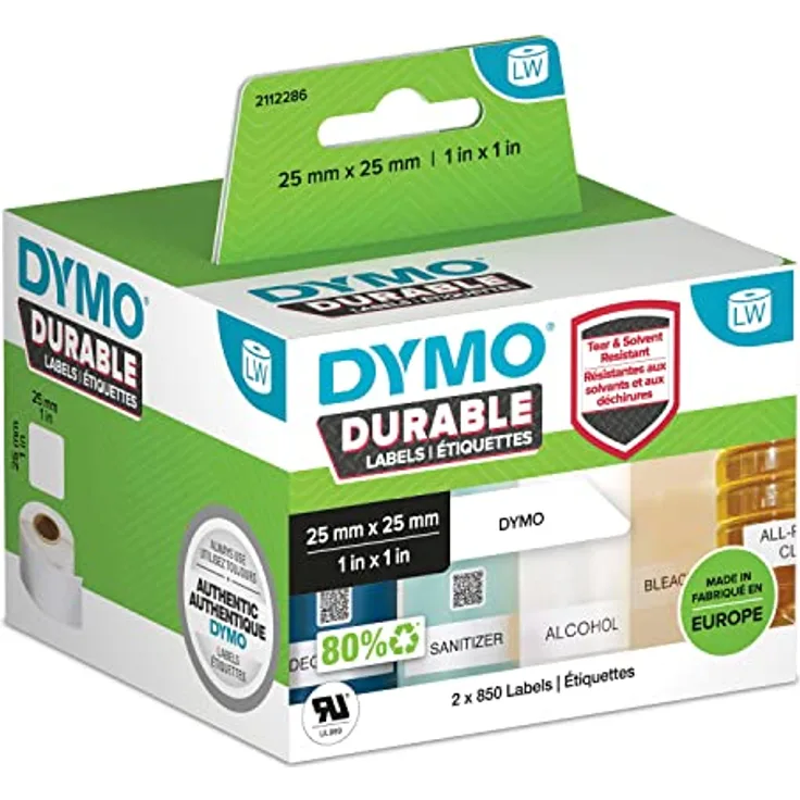 DYMO 2112286 Etiketten Rolle 25 x 25mm Polypropylen-Folie Weiß 1700 St. Permanent Universal-Etikett