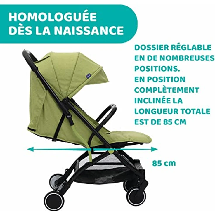 Chicco Trolley Me Kinderwagen, ultraleicht, kompakt, faltbar und neigbar von der Geburt bis 15 kg, mit Trolley-System, Regenhülle und ausziehbarem Verdeck – Feile – Bild 7