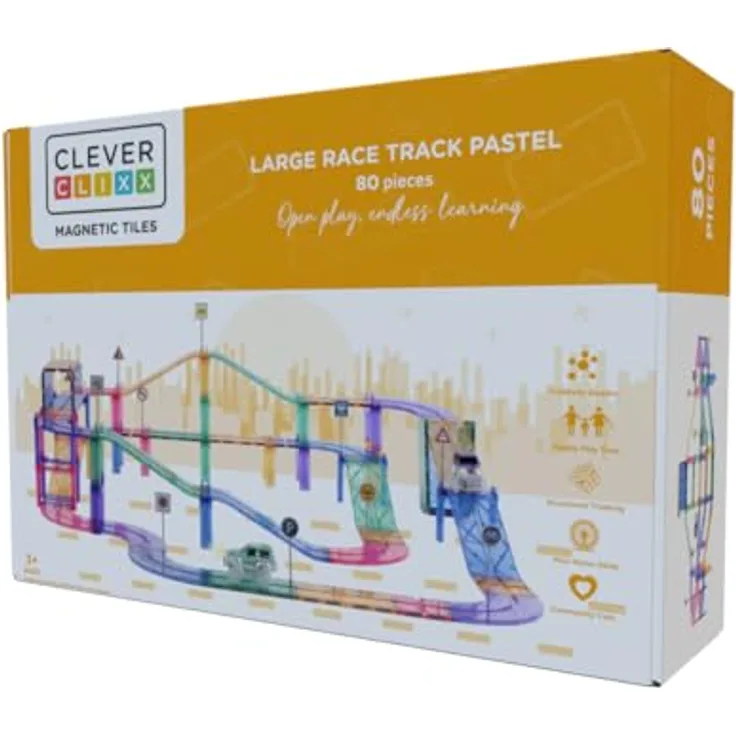 Cleverclixx Autobahn-Bausatz, 80 Teile Magnetspielbausteine in Pastellfarben, langlebiges Magnetspielzeug, robuste Bauweise, erweiterbare Sets